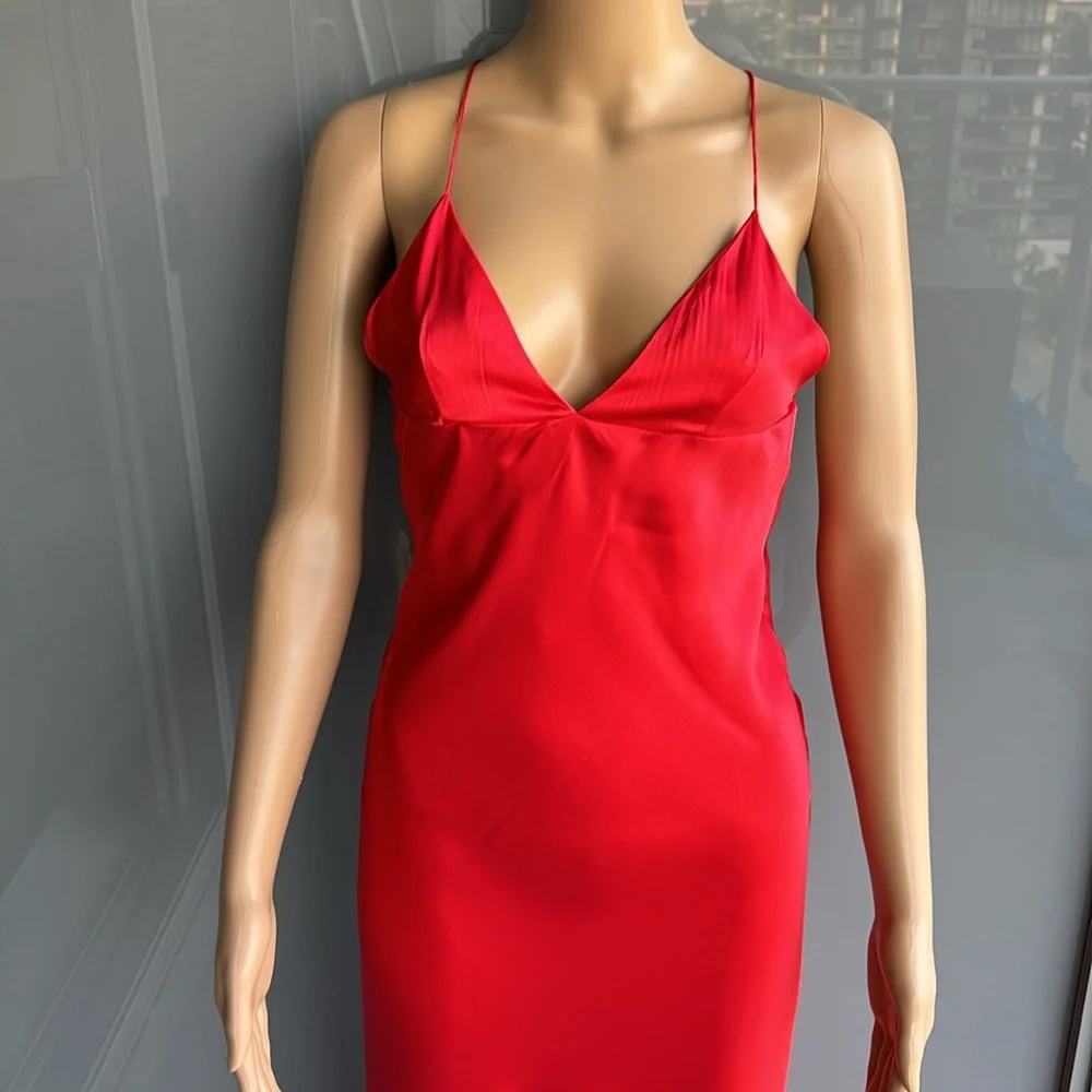 Zara 100% Silk  Red Maxi Dress - Picture 8 of 12
